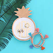 fun bracelets and earrings with pineapple monogrammed tray