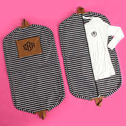 front and back of the Monogrammed Garment Bag in black and white stripes