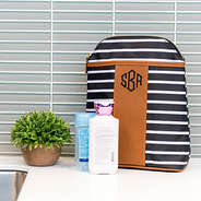 Monogrammed Shampoo Bag in bathroom with toiletries