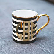 Black and white stripe gold monogrammed mug