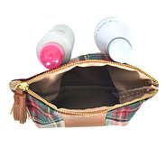 inside of the Monogrammed foldover clutch in camel plaid