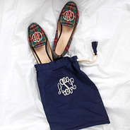 personalized shoe bag for traveling with plaid loafers