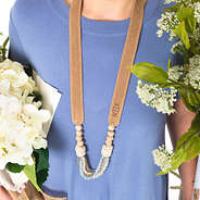 Monogrammed Suede Strap Necklace With Beads