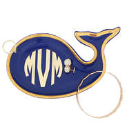 Monogrammed Ceramic Whale Tray in navy and gold with jewelry