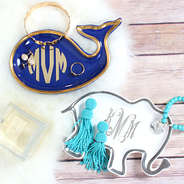 Customized monogrammed whale tray with jewelry