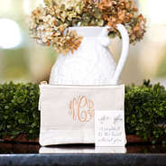 Monogrammed Bridesmaid Gift Set in front of flowers