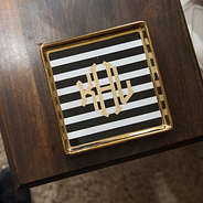 striped ceramic jewelry dish catchall with gold trim