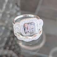 Glamorous sterling silver ring with monogrammed mirror disc