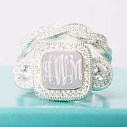 Sterling silver twisted monogrammed ring with diamonds