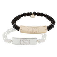 monogrammed gold and black and silver and white beaded bracelets