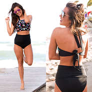 Front and back image of a Monogrammed Mexicali High Neck Bikini Top