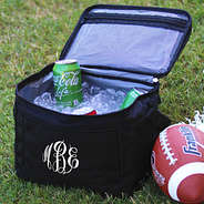 monogrammed cooler with can drinks