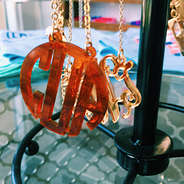 Hanging Tortoise and Gold Acrylic Necklace Personalized with Gold Chain Necklace