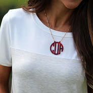 Personalized acrylic necklace on model