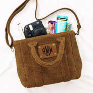 sherpa crossbody bag on white sheet