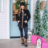 monogrammed brown winter duck boots with leggings ootd
