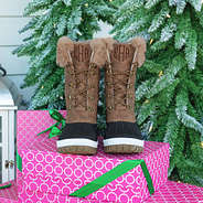 personalized monogram winter snow duck boots with christmas presents