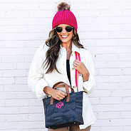 ootd with hot pink chunky knit beanie