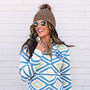 brown chunky knit beanie with pullover