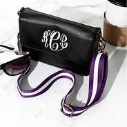 close up of purple crossbody strap