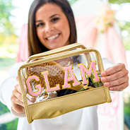 holding bag with small chenille letters - pink