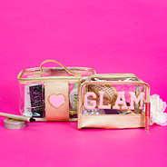 small chenille letters on clear bags - pink