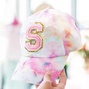 Tie dye Baseball hat with Large Letter patch in Pink