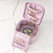 mauve bow travel jewelry case open