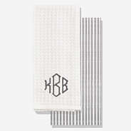 monogrammed dish towel set in grey