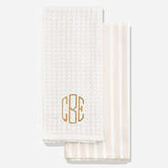 monogrammed dish towel set in khaki
