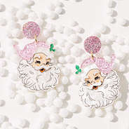 santa earrings in pink with cotton