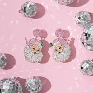 santa earrings in pink with disco