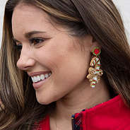 candy cane earrings on bruenette