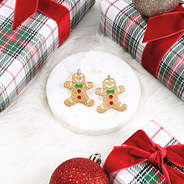 gold gingerbread earrings with presents