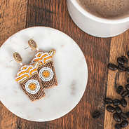 pumpkin spice earrings with coffee cup and beans