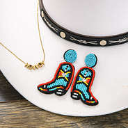 DIY Necklace and Cowboy boot earrings on cowboy hat