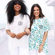 personalized jersey t shirts in white and blue bell on porch