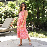 rosewood valley ruffle midi dress on peyton - poolside