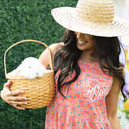 girl in rosewood tank midi dress with bunny