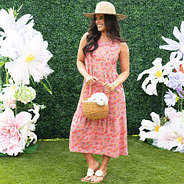 girl in tank midi dress with bunny full in rosewood