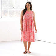 rosewood monogrammed ruffle midi dress on plus size model