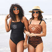 duo one piece bathing suit in black and tonal tiger