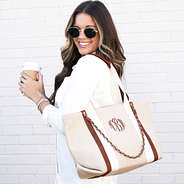 ivory monogrammed charlotte handbag on shoulder