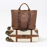 Monogrammed Ranch tote on top of suitcase name option