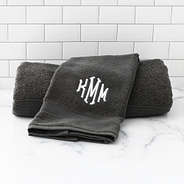 charcoal hand towel on counter