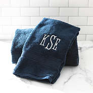 navy hand towel on counter