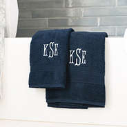 navy bath towel with hand towel