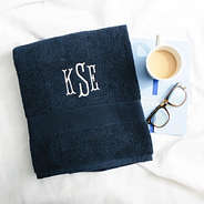 navy bath towel flatlay
