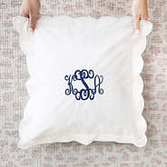 monogrammed square scalloped pillow sham with navy monogram