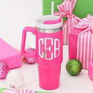 hot pink personalized travel tumbler with christmas presents
